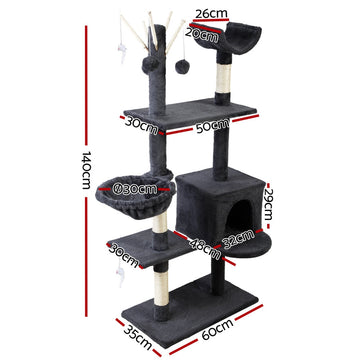 i.Pet Cat Tree 140cm Trees Scratching Post Scratcher Tower Condo House Furniture Wood i.Pet